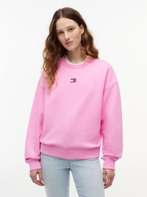 pink tommy badge boxy fleece sweatshirt for women tommy jeans