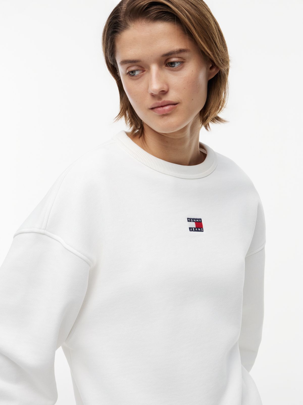Tommy Badge Boxy Fleece Sweatshirt — White