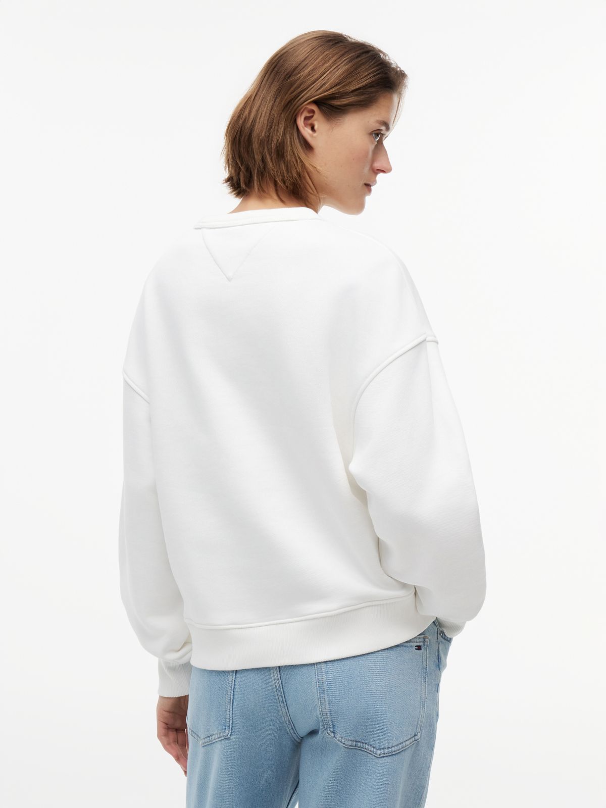 Tommy Badge Boxy Fleece Sweatshirt — White
