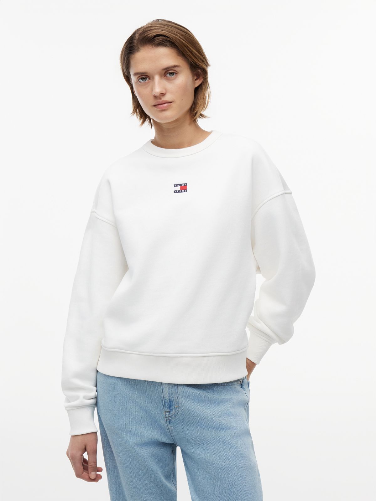 Tommy Badge Boxy Fleece Sweatshirt — White
