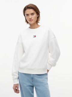 Tommy Badge Boxy Fleece Sweatshirt — White 1