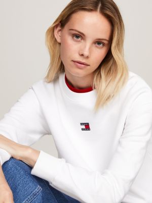 white badge boxy fit sweatshirt for women tommy jeans