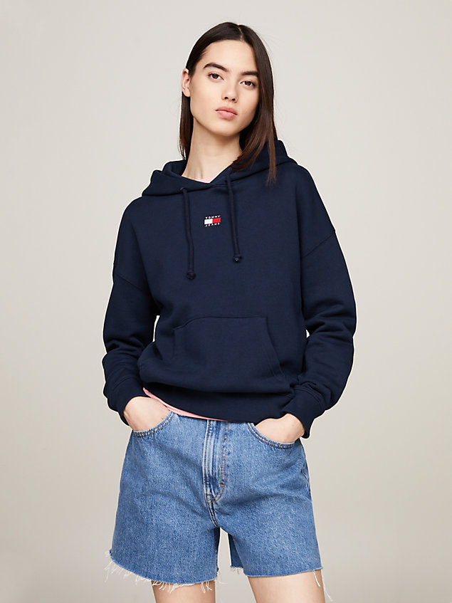 blue tommy badge boxy fit hoody for women tommy jeans