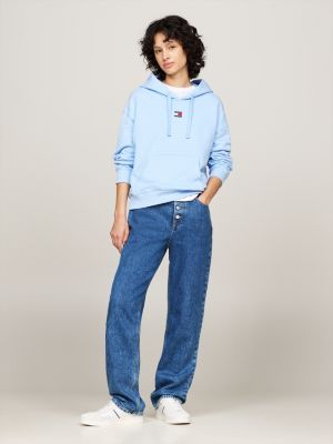 felpa squadrata con cappuccio e distintivo blu da donne tommy jeans