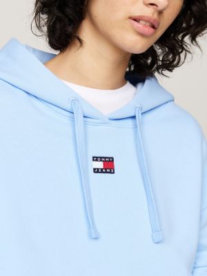 sweat à capuche boxy à badge bleu pour femmes tommy jeans