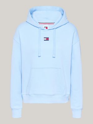 sweat à capuche boxy à badge bleu pour femmes tommy jeans