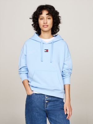 sweat à capuche boxy à badge bleu pour femmes tommy jeans