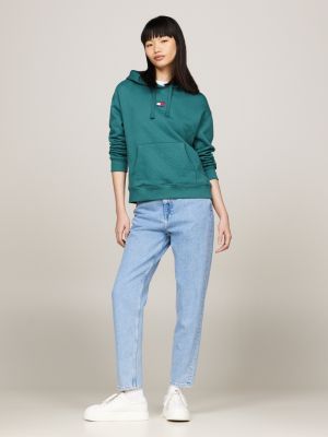 blue boxy fit hoodie mit badge für damen - tommy jeans
