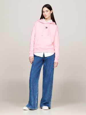 felpa squadrata con cappuccio e distintivo rosa da donne tommy jeans