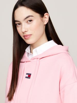 rosa tommy badge boxy fit hoodie für damen - tommy jeans