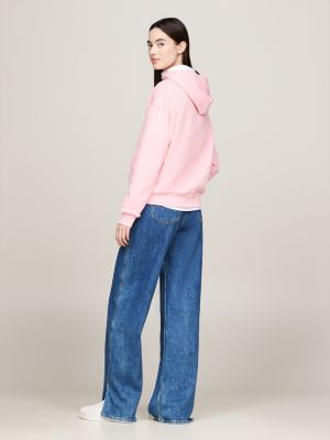 pink badge boxy hoody for women tommy jeans