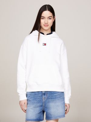 sweat à capuche boxy à badge gris pour femmes tommy jeans