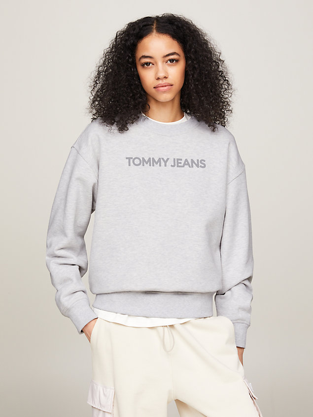 grey classics bold logo relaxed fit sweatshirt for women tommy jeans