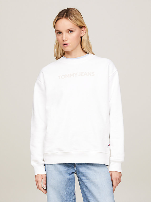 white classics bold logo relaxed fit sweatshirt for women tommy jeans