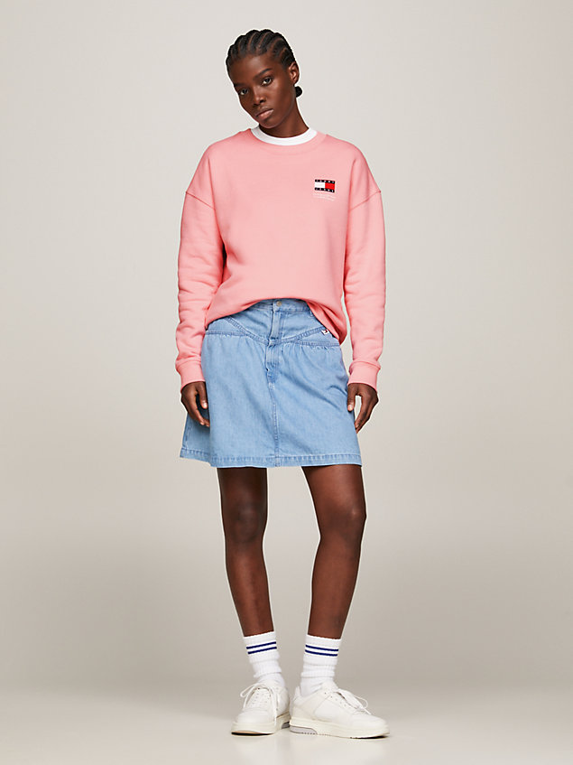 pink flag graphic crew neck boxy sweatshirt for women tommy jeans