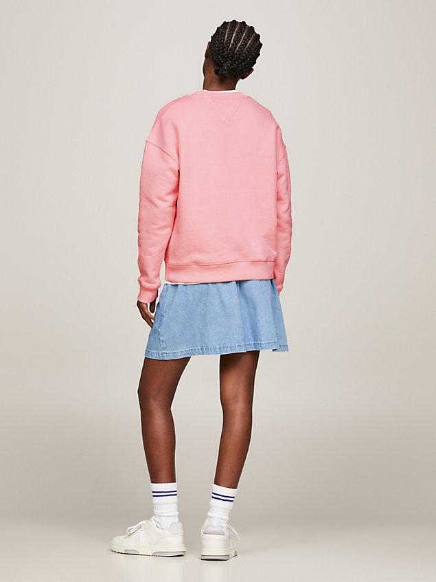 pink boxy sweatshirt met ronde hals en vlag voor dames - tommy jeans