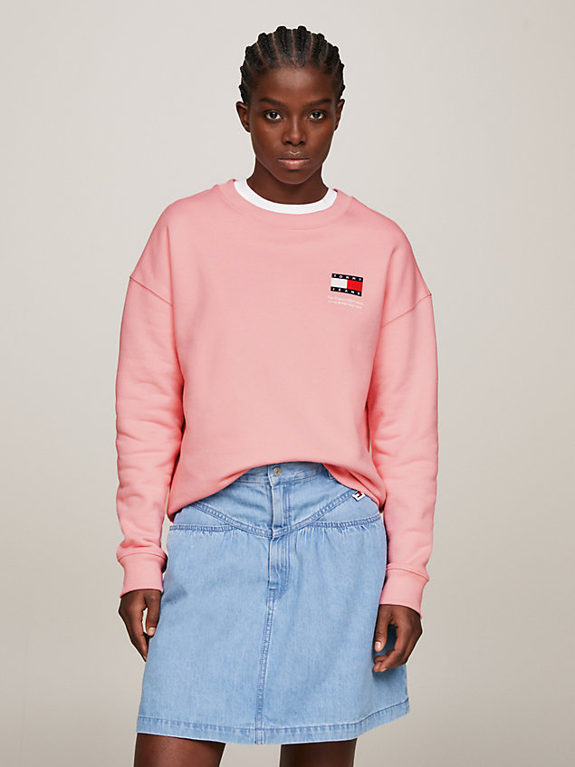 pink flag graphic crew neck boxy sweatshirt for women tommy jeans