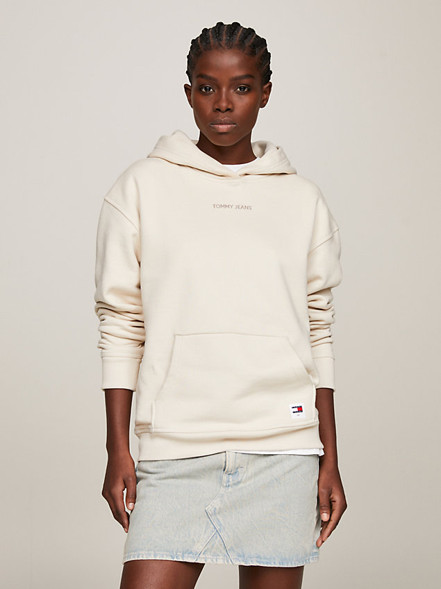 beige classics logo relaxed fit hoody for women tommy jeans