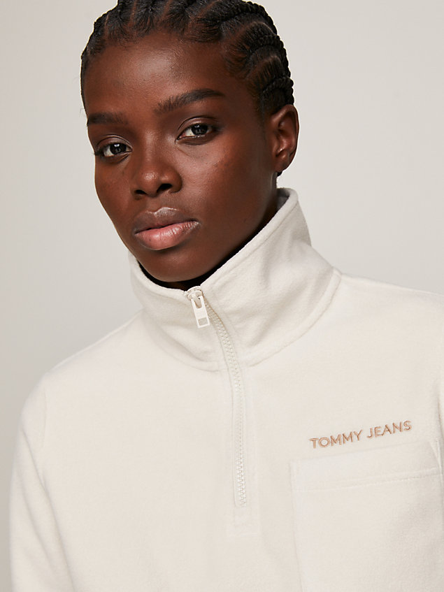 beige classics zipped neck polar fleece sweatshirt for women tommy jeans