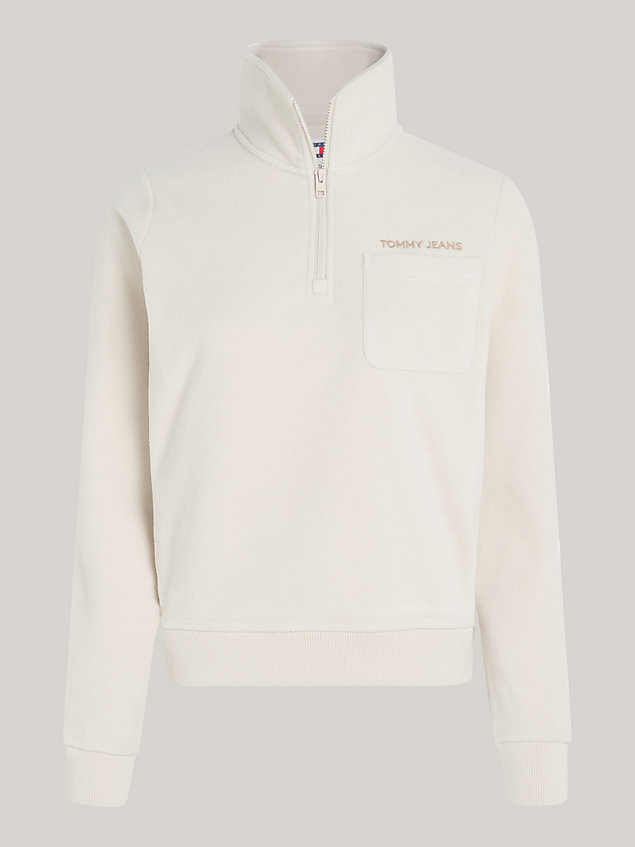 beige classics zipped neck polar fleece sweatshirt for women tommy jeans