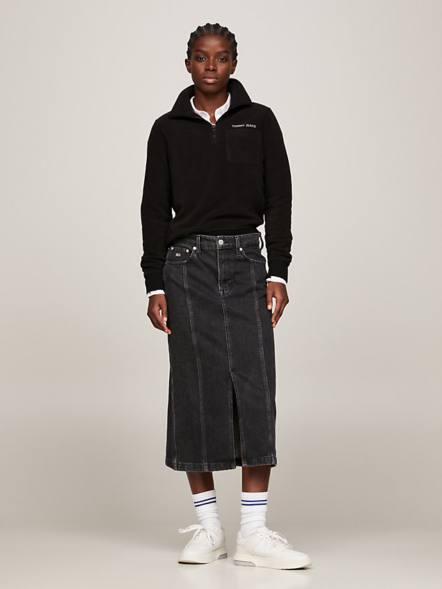 black classics fleece sweatshirt met rits bij de hals voor dames - tommy jeans