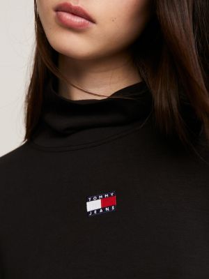 Badge Cropped Turtleneck Sweatshirt | Black | Tommy Hilfiger