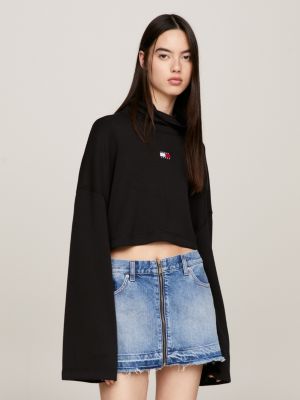 Pull femme court en maille torsadée à drapeau Tommy Jeans