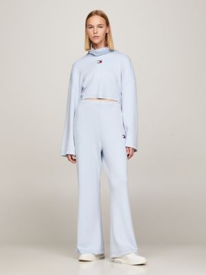 blue cropped fit rollkragen-sweatshirt mit badge für damen - tommy jeans