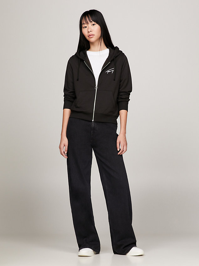 black signature logo zip-thru hoody for women tommy jeans