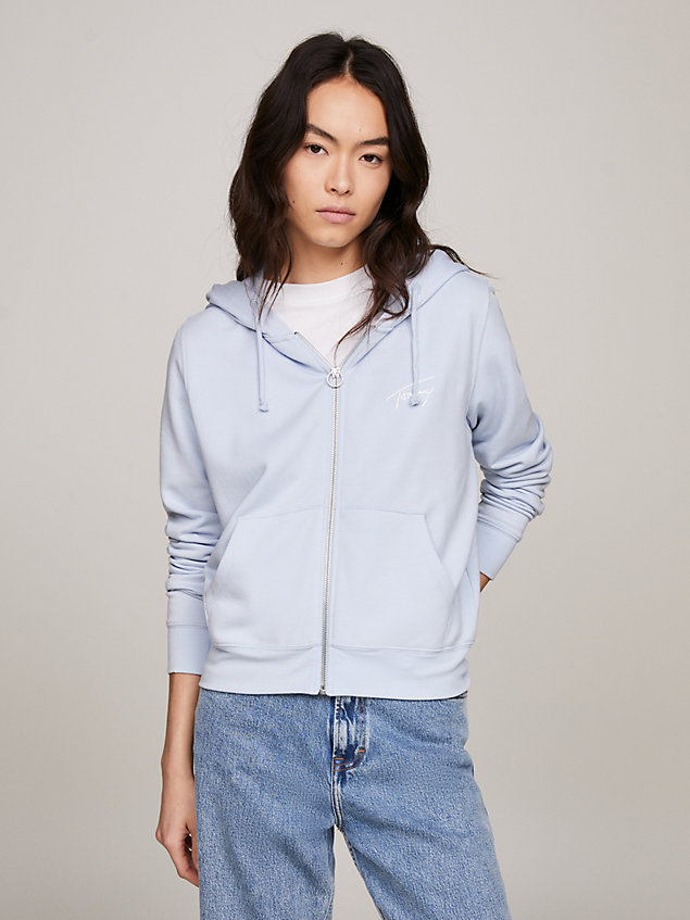 blue reißverschluss-hoodie mit signatur-logo für damen - tommy jeans