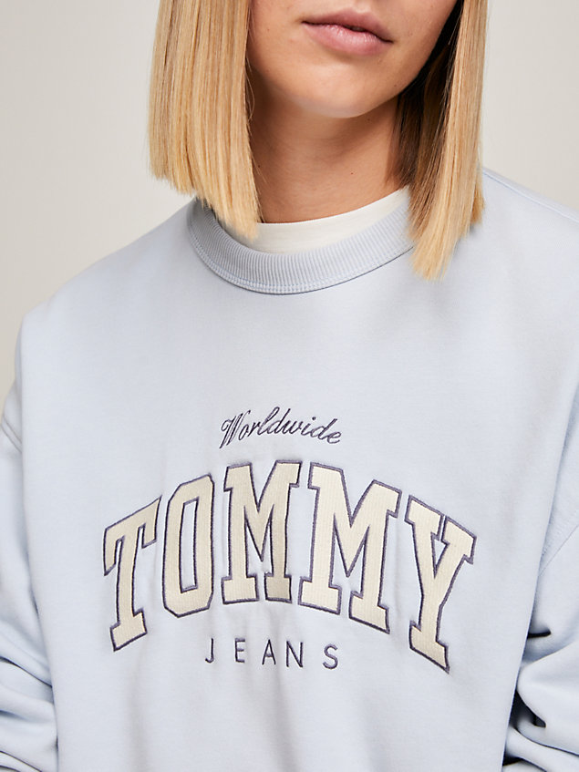 blue varsity relaxed fit sweatshirt met logo voor dames - tommy jeans