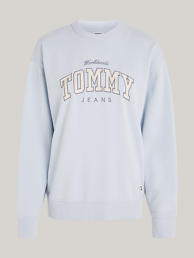 blue varsity relaxed fit sweatshirt met logo voor dames - tommy jeans