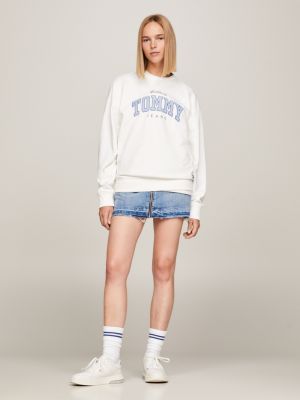 white relaxed fit sweatshirt mit varsity-logo für damen - tommy jeans