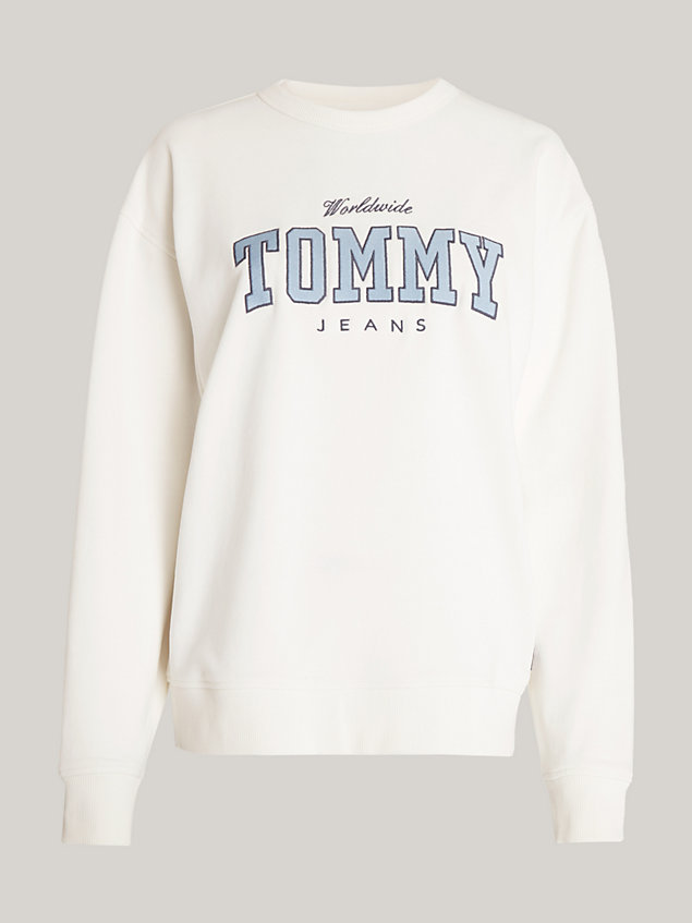 white relaxed fit sweatshirt mit varsity-logo für damen - tommy jeans