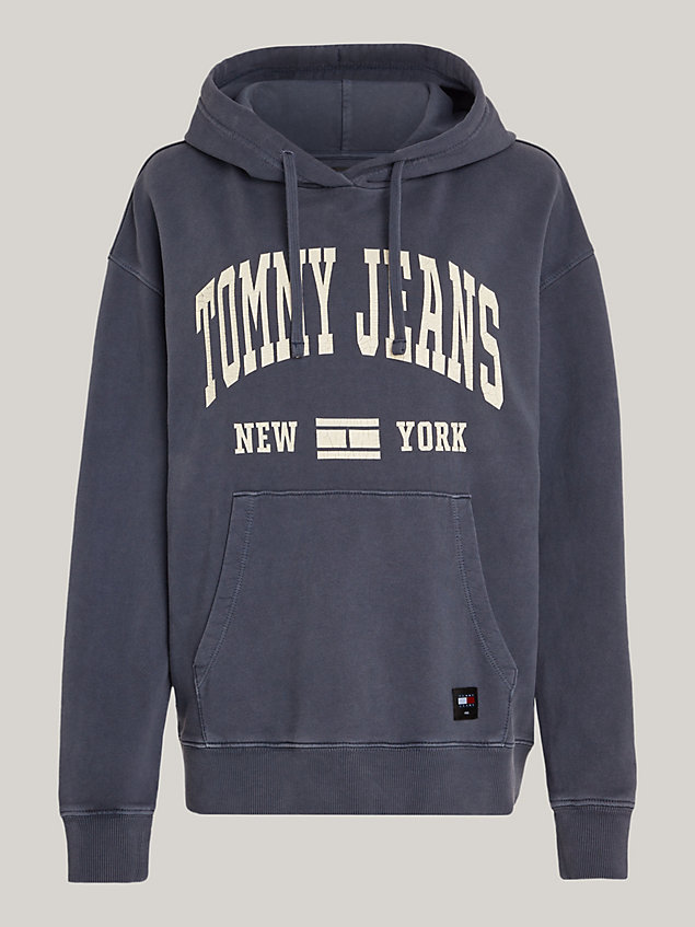 blue varsity relaxed fit hoodie mit washed-effekt für damen - tommy jeans