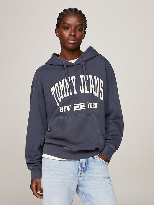felpa varsity relaxed fit con cappuccio blue da donne tommy jeans
