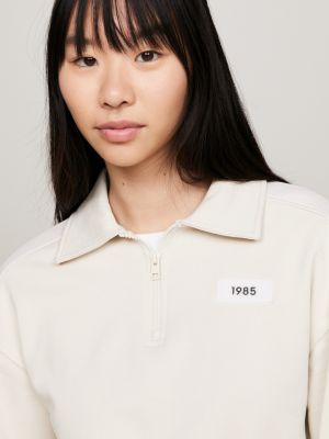 QuarterZip Cropped Fit Sweatshirt Beige Tommy Hilfiger