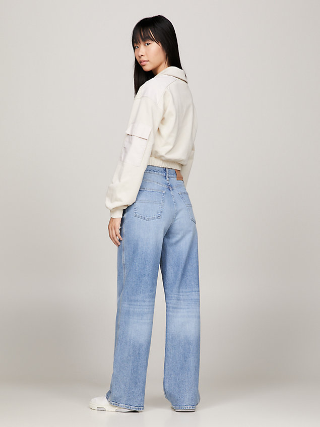 beige quarter-zip cropped fit sweatshirt for women tommy jeans