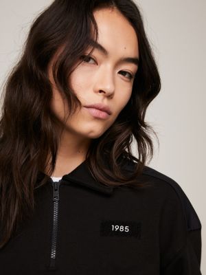 Quarter-Zip Cropped Fit Sweatshirt | Black | Tommy Hilfiger