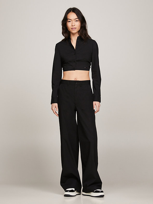 black cropped fit blouse met open rug voor dames - tommy jeans