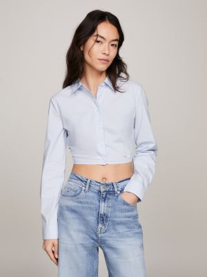 Camisa Tommy Hilfiger Listrada Azul Feminina Original - VTM2