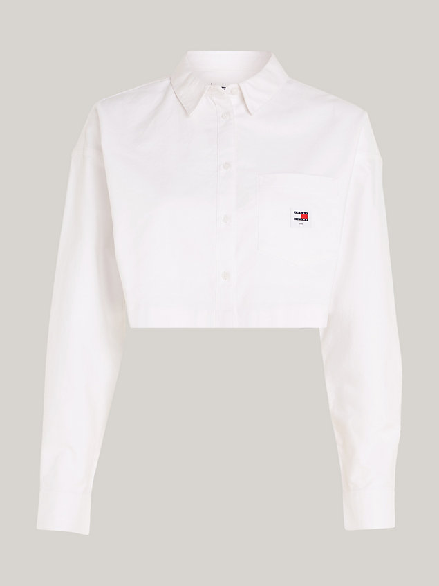 white badge cropped fit oxford shirt for women tommy jeans