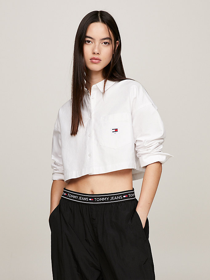 Badge Cropped Fit Oxford Shirt | White | Tommy Hilfiger