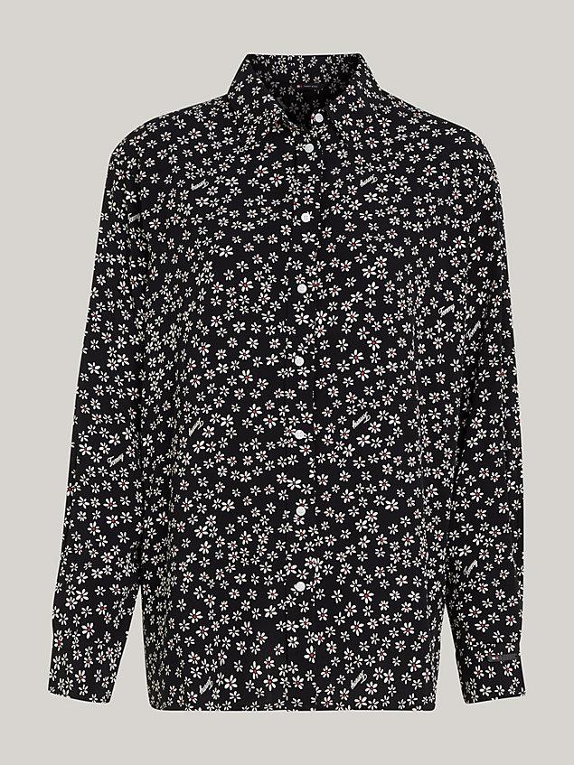 black boyfriend fit blouse met bloemetjesprint voor dames - tommy jeans
