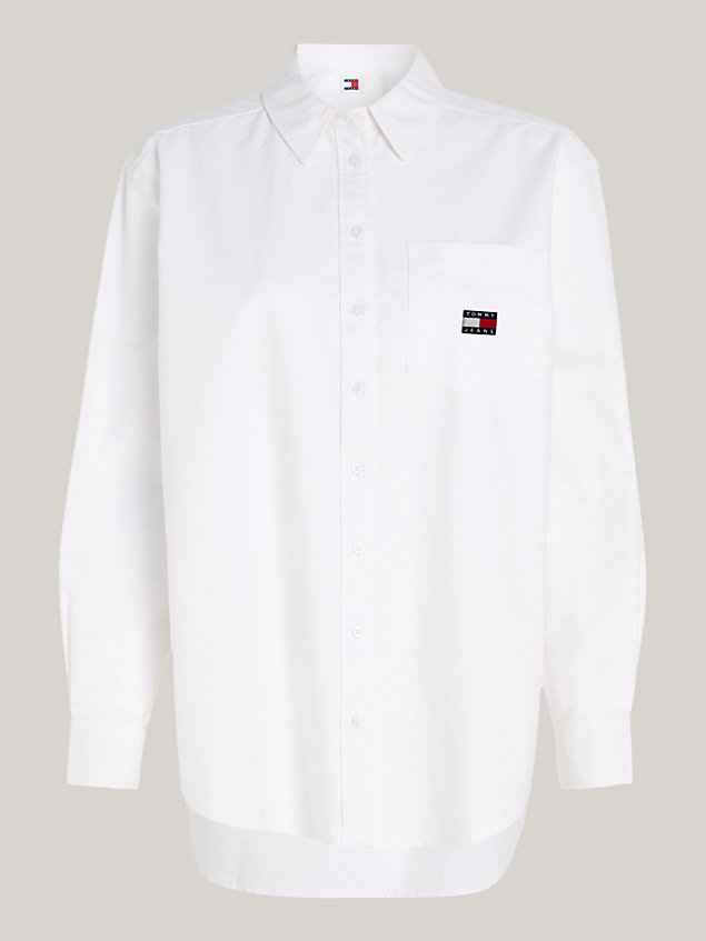 white badge patch pocket boyfriend oxford shirt for women tommy jeans