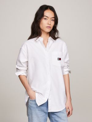 Badge Patch Pocket Boyfriend Oxford Shirt | White | Tommy Hilfiger