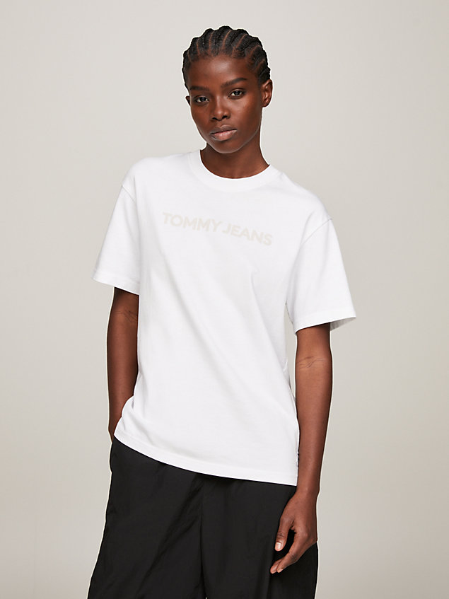 white classics logo relaxed fit jersey t-shirt for women tommy jeans