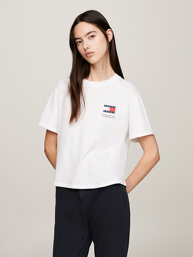 white dżersejowy t-shirt o pudełkowym kroju z logo dla kobiety - tommy jeans