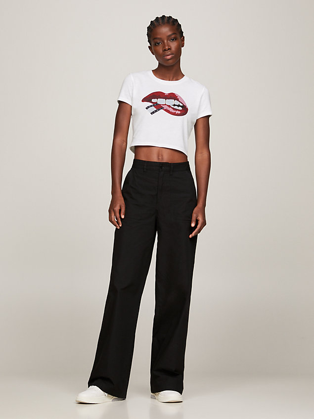 white washed slim fit cropped jersey t-shirt for women tommy jeans