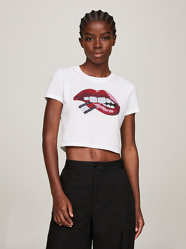 white washed slim fit cropped jersey t-shirt for women tommy jeans